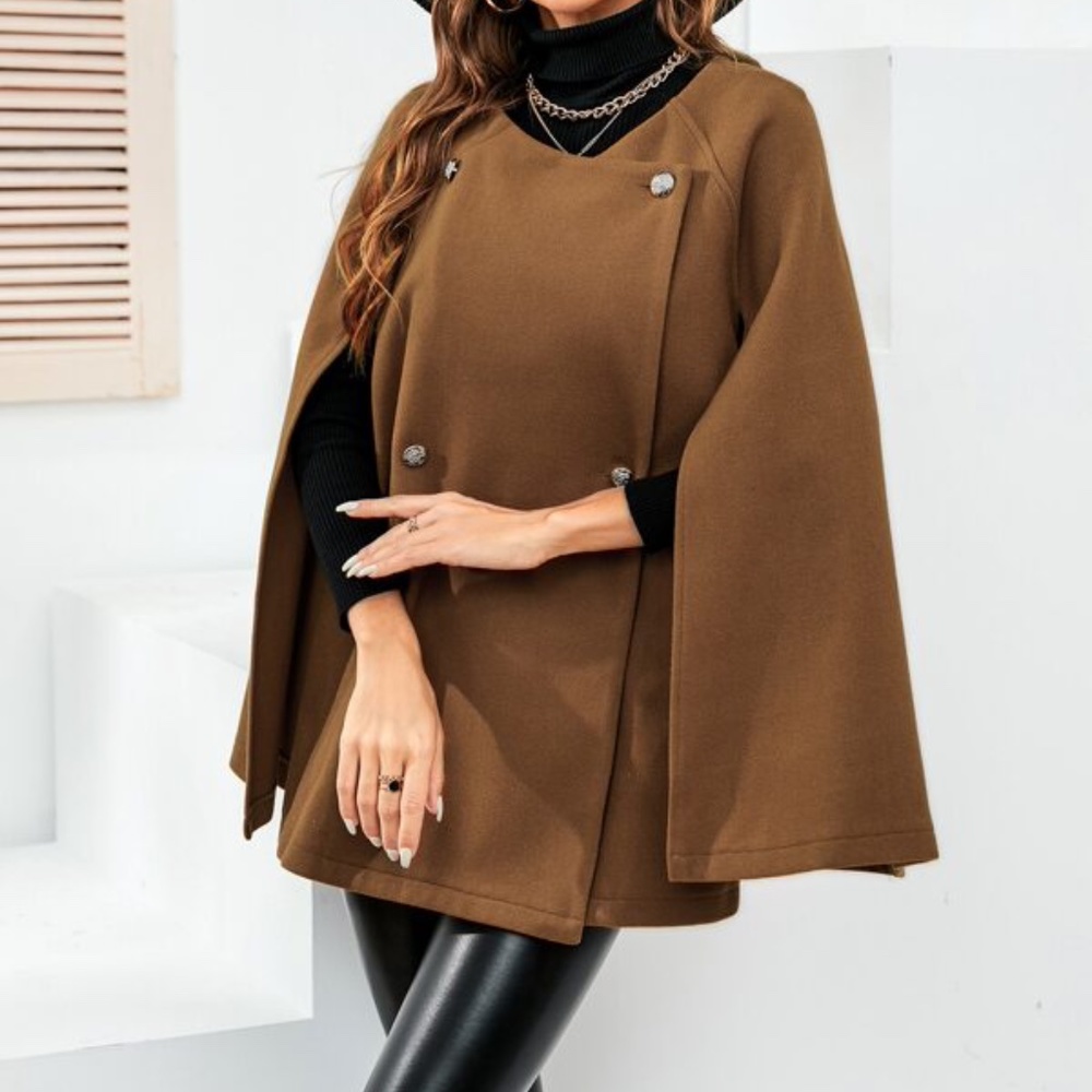 Cozy Black Button up Classic Cape Jacket Coat Work - Picture 12 of 14
